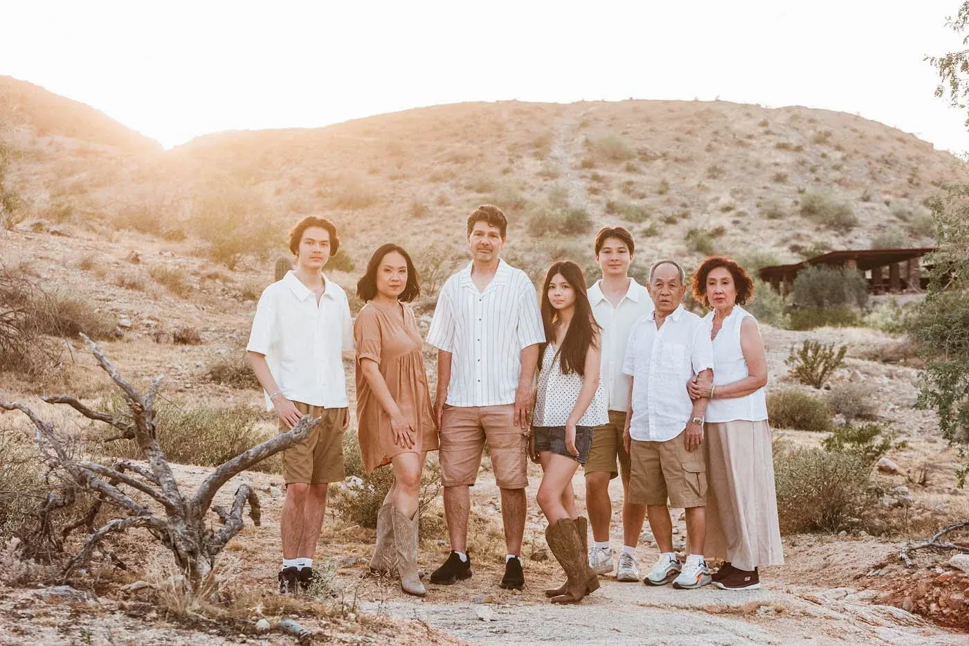 Extended family portrait in the desert at South Mountain Preserve, Phoenix